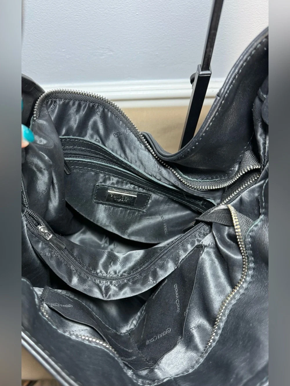 Gianni Conti Italian Black Leather Slouchy Hobo Shoulder Bag Handbag